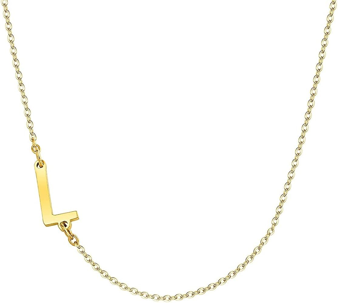 Glimmerst Sideways Initial Necklace, 18K Gold Plated Stainless Steel Mini Letter Choker Necklace ... | Amazon (US)