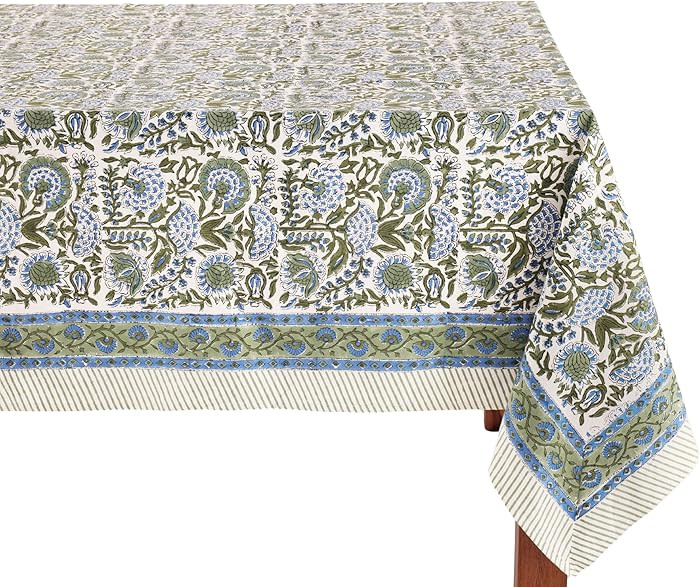 ATOSII Clover Blue 100% Cotton Square Fall Tablecloth, Handblock Floral Linen Table Cloth for Kit... | Amazon (US)