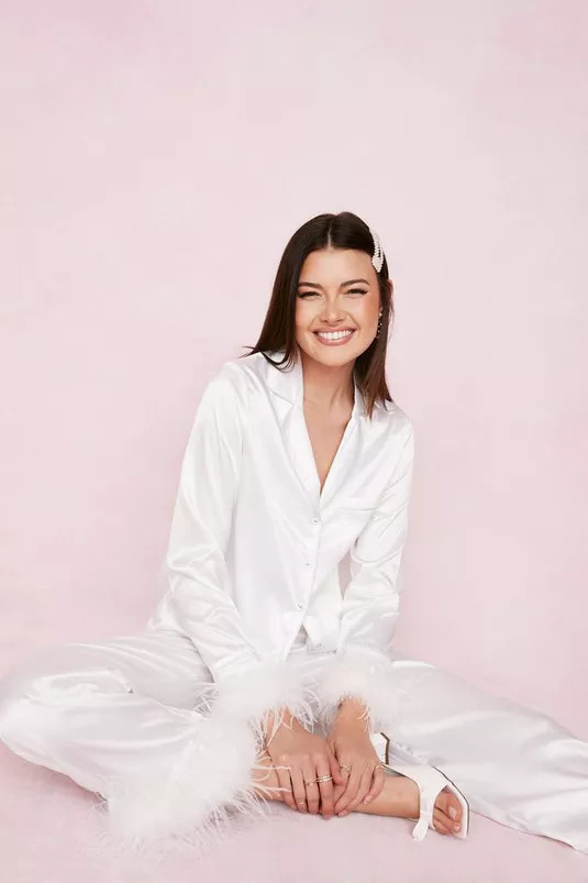 Satin Feather Pajama Shirt and Pants Set | Nasty Gal (US)