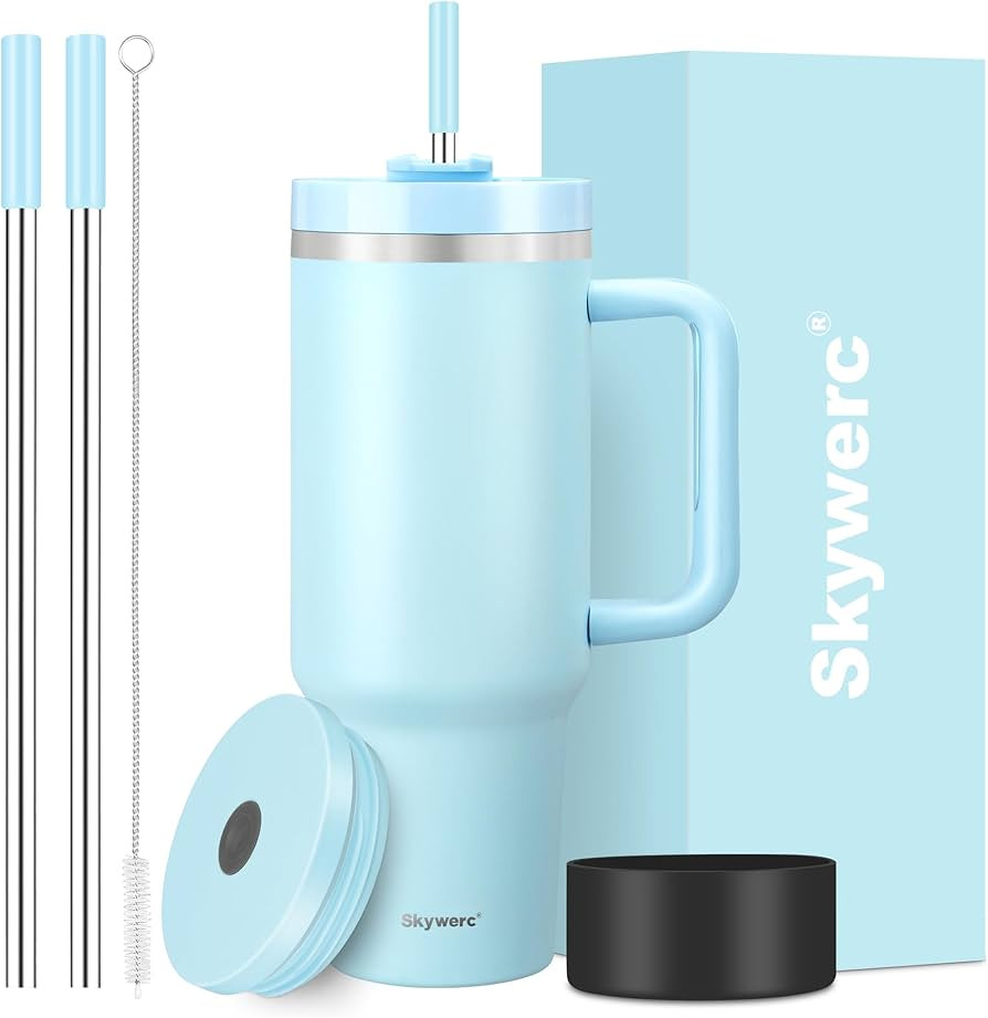 40 oz Tumbler with Handle and Straw, 2 Lids (2 in 1 & LeakProof Lid) - Vacuum Insulated Stainless... | Amazon (US)