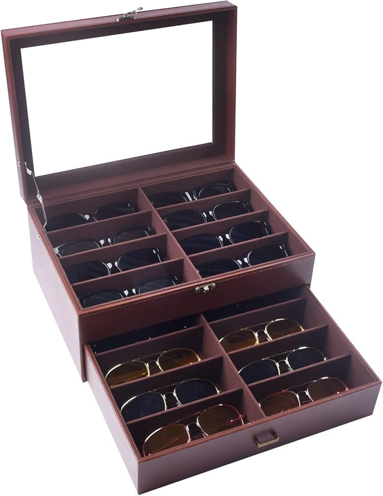 AUTOARK Leather & Velvet Clear Lid 16 Piece Eyeglasses Storage and Sunglass Glasses Display Drawe... | Amazon (US)