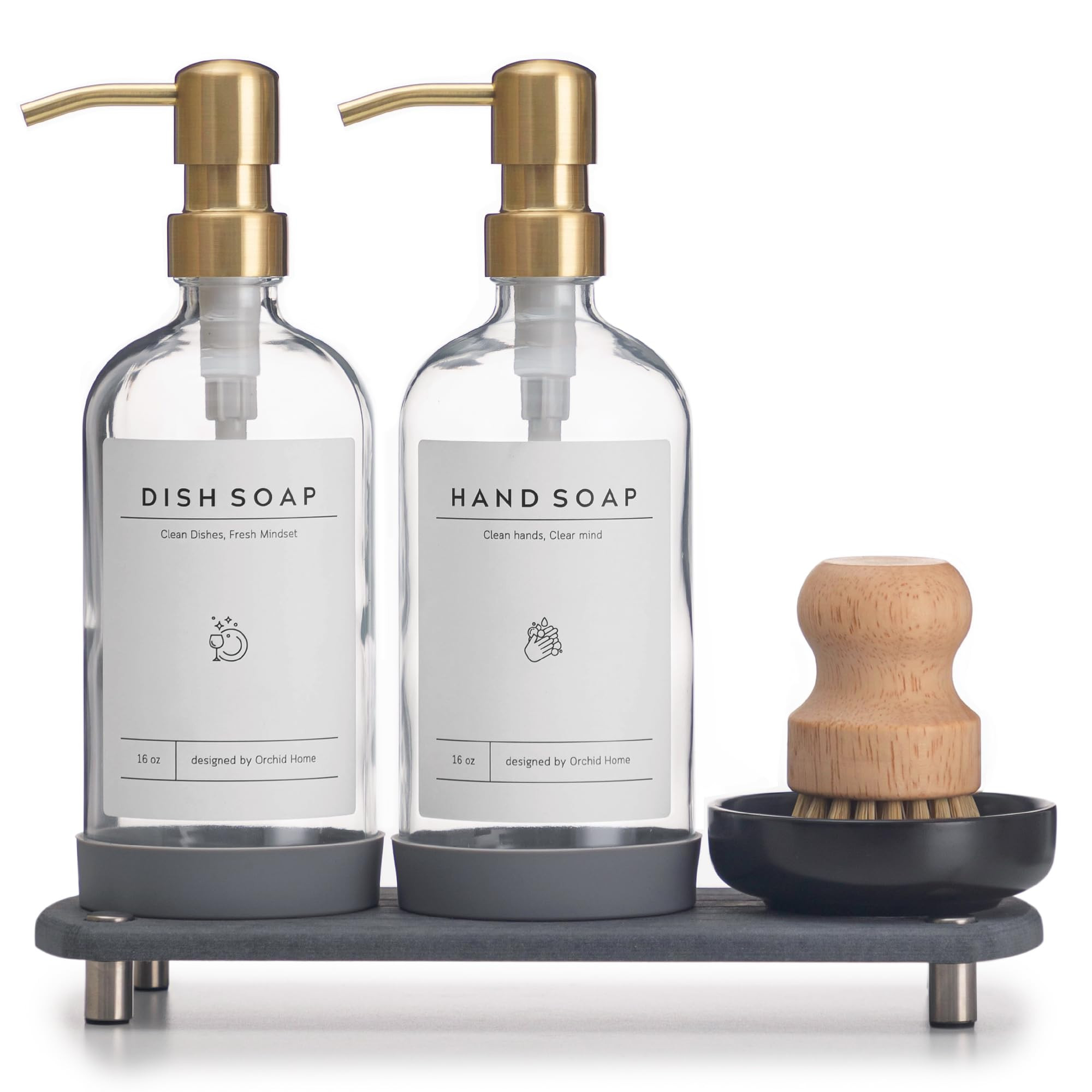 [Luxury] Kitchen Soap Dispenser Set - 16OZ Clear Glass Bottle, Stainless Steel Pump, Instant Dry ... | Amazon (US)