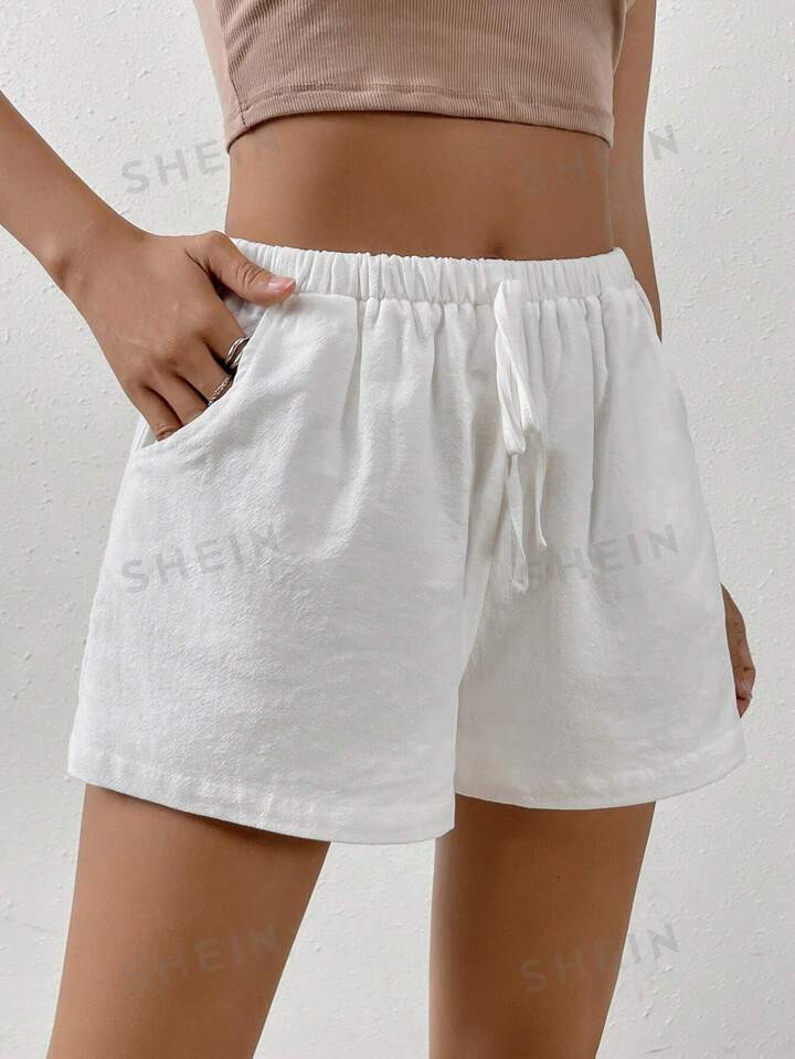 SHEIN EZwear Solid Knot Front Florida Shorts | SHEIN