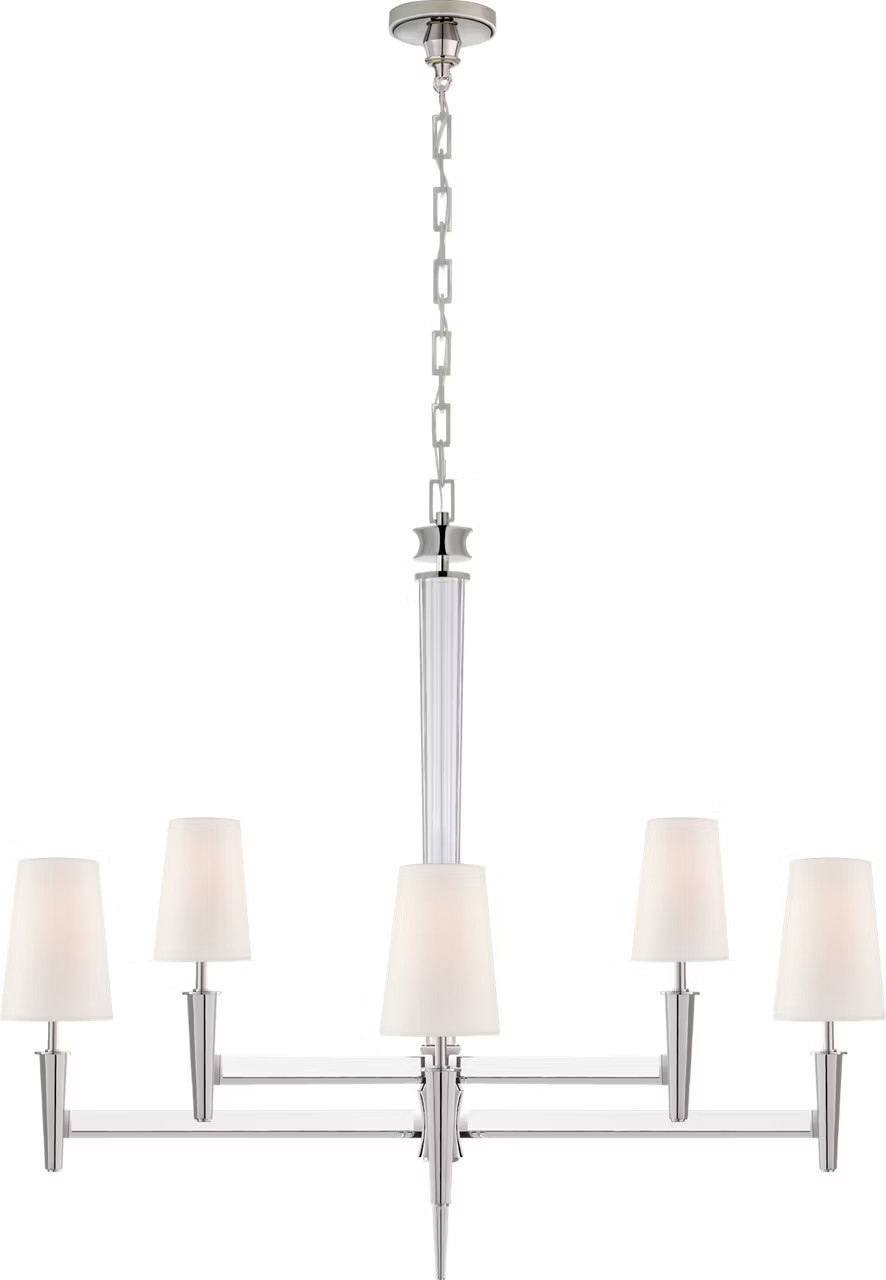 Lyra Two Tier Chandelier in Polished Nickel and Crystal with Linen ShadesVisual Comfort | Visual Comfort