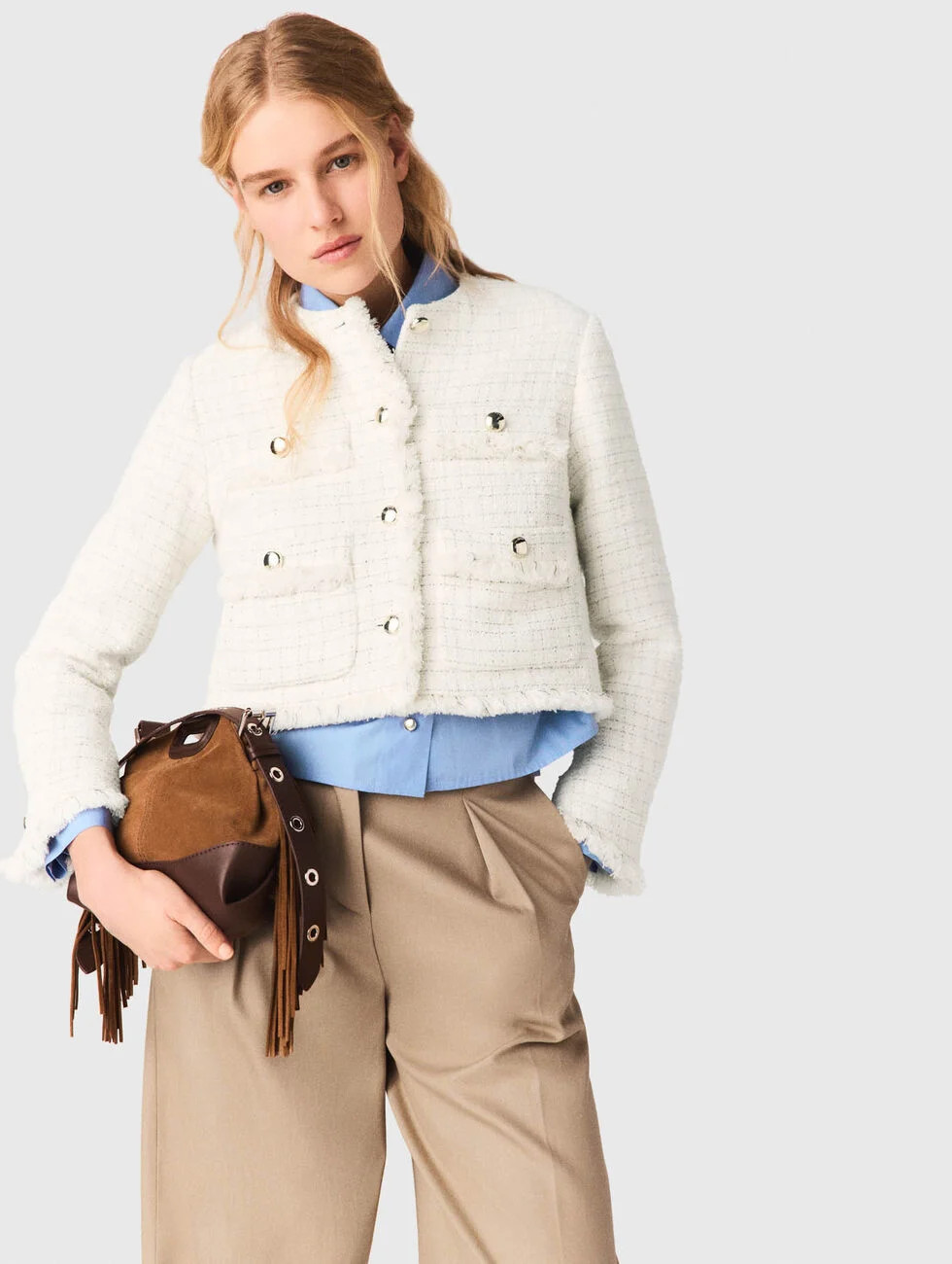 Cropped tweed jacket White for Women | Maje | Maje US