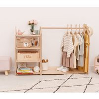 Montessori Wooden Clothing Rack With Shelf & Custom Hangers, Wardrobe For Kids, Clothes Storage For Girls Nursery, Playroom Furniture | Etsy (US)