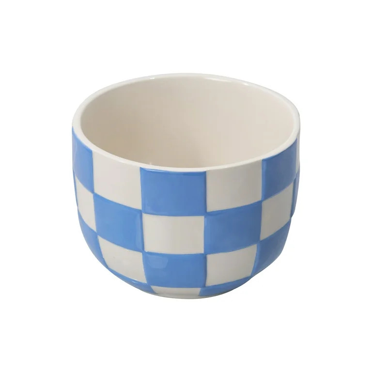 Mainstays Lennon 6" x 6" x 4.5" Round Blue Checkered Ceramic Planter | Walmart (US)