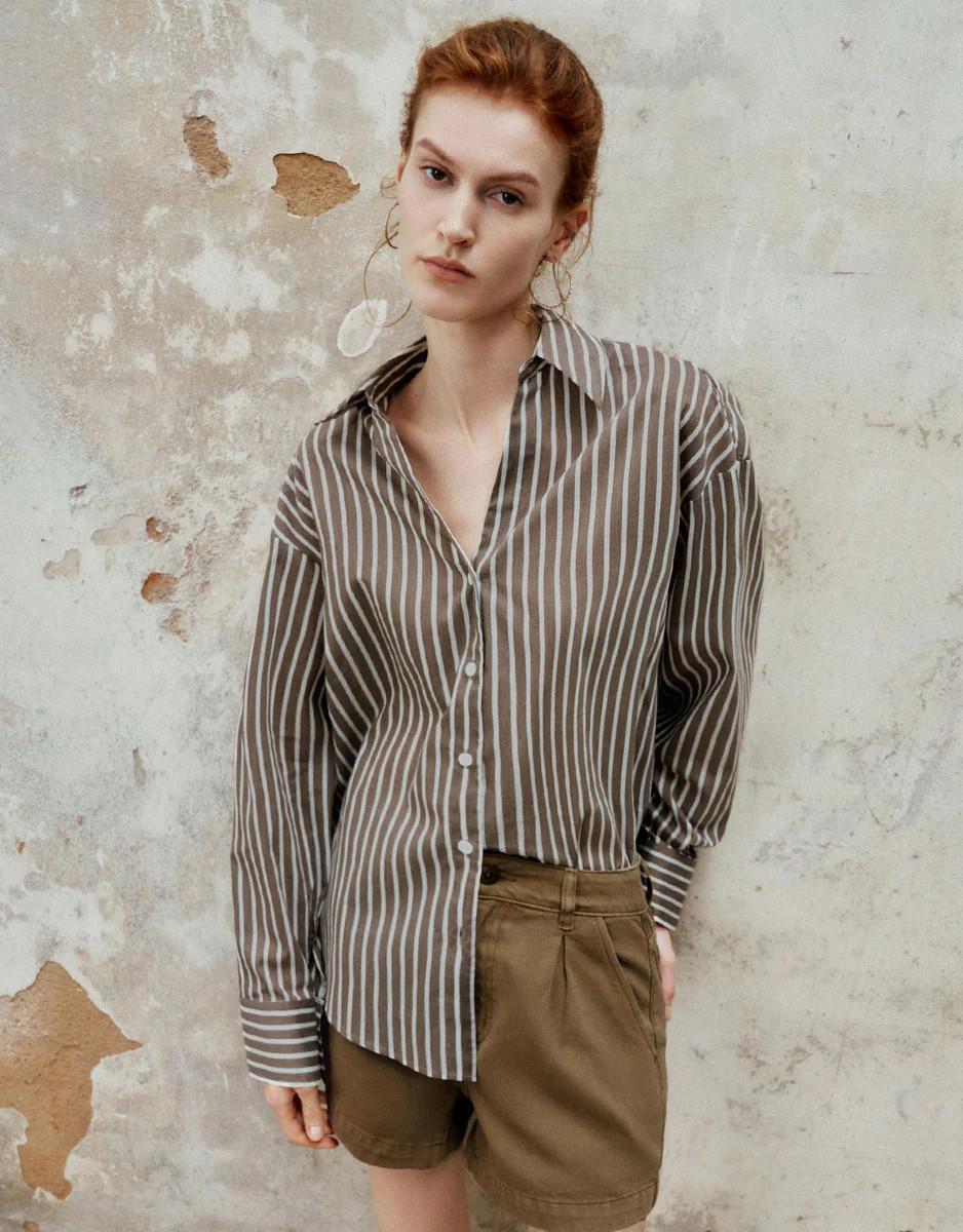 Striped Button Up Lapel Shirt | Urban Revivo