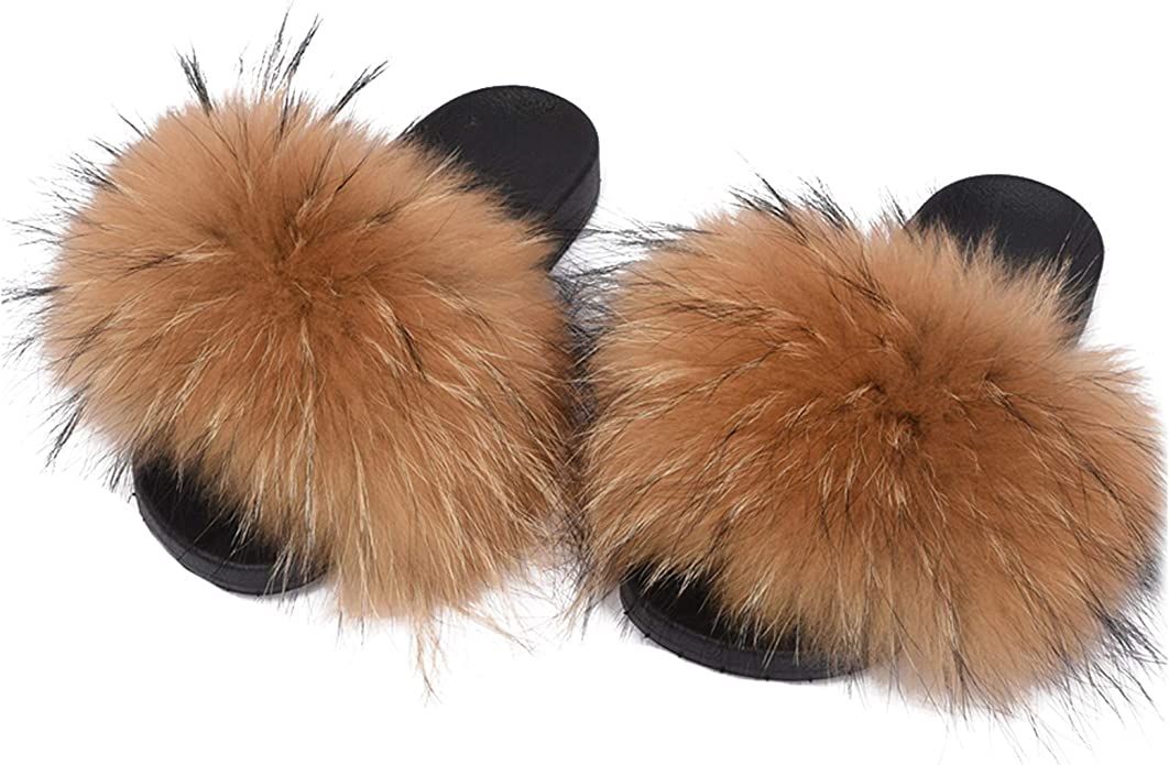 Valpeak Fur Slippers Slides for Women Open Toe Real Fox Fur Slippers Girls Fluffy House Slides Ou... | Amazon (US)