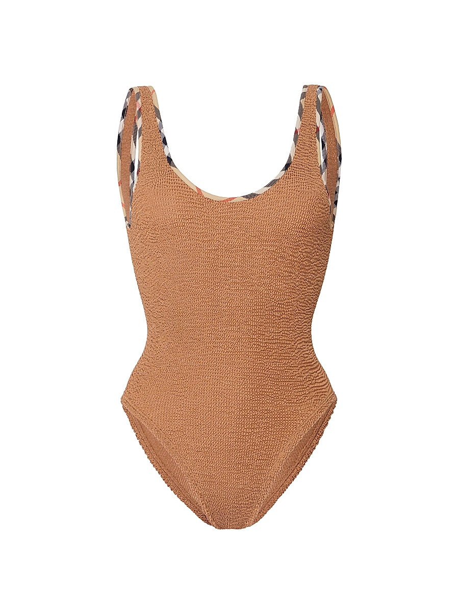 Women's Burberry x Hunza G Faye Check One-Piece Swimsuit - Metallic Cocoa | Saks Fifth Avenue