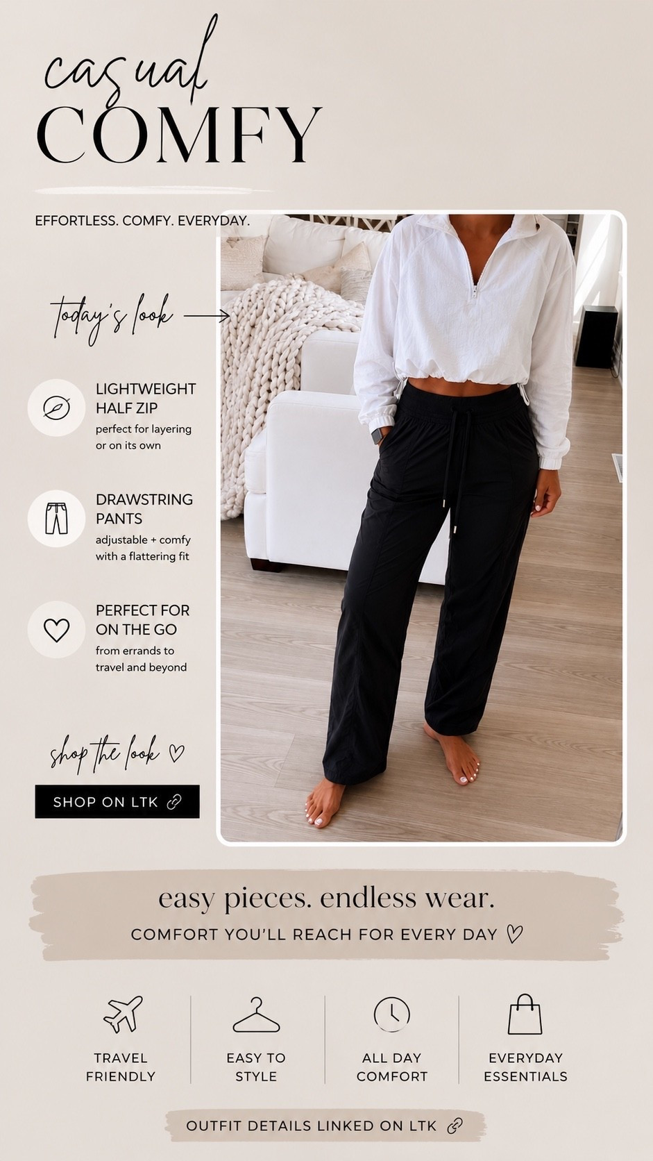 🖤 Casual + comfy but still cute 👏 My FAVORITE drawstring pants are on sale right now and sooo comfy!! Paired with this cropped 1/4 zip for the easiest throw-on-and-go look. Perfect for errands, travel days, or just everyday comfy 🤍 Linked below on my LTK! ✨

#LTKStyle #LTKFinds #CasualOutfit #ComfyStyle #EverydayOutfit #AmazonFashion #OOTD #CasualChic #TravelOutfit #NeutralStyle #MomStyle #OnTheGoStyle #LTKSaleAlert #FashionFinds #SimplySchade

#LTKgrwm #LTKootd #LTKdayinmylife