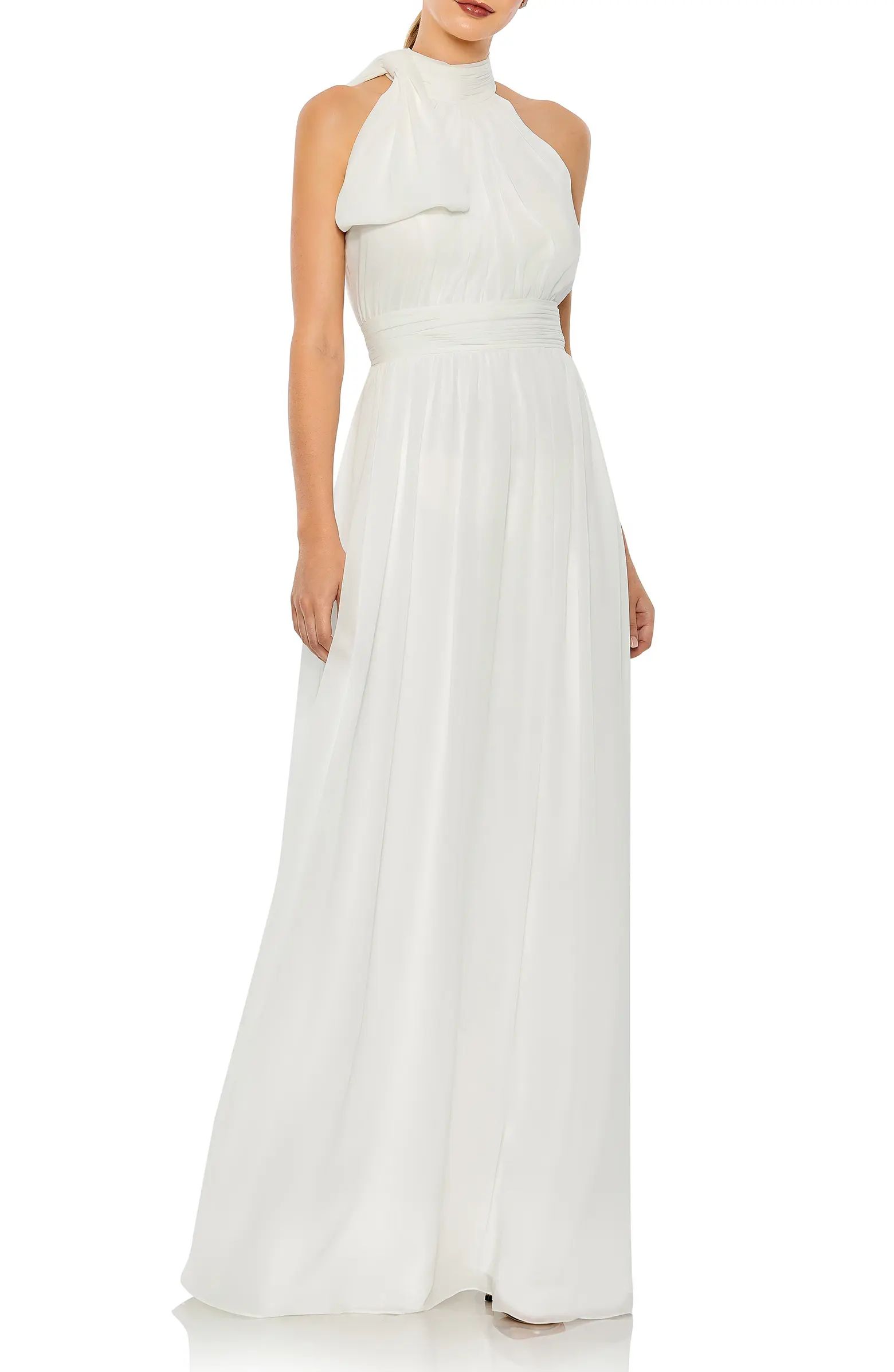 High Neck Ruched Chiffon A-Line Gown | Nordstrom