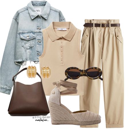 Denim jacket, polo vest top, paper bag trousers with belt, shopper tote bag, espadrilles & sunglasses.
Spring outfit, casual chic, everyday outfit, ootd.

#LTKmidsize #LTKshoecrush #LTKstyletip