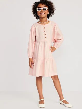 Long-Sleeve Button-Front Clip-Dot Swing Dress for Girls | Old Navy (US)