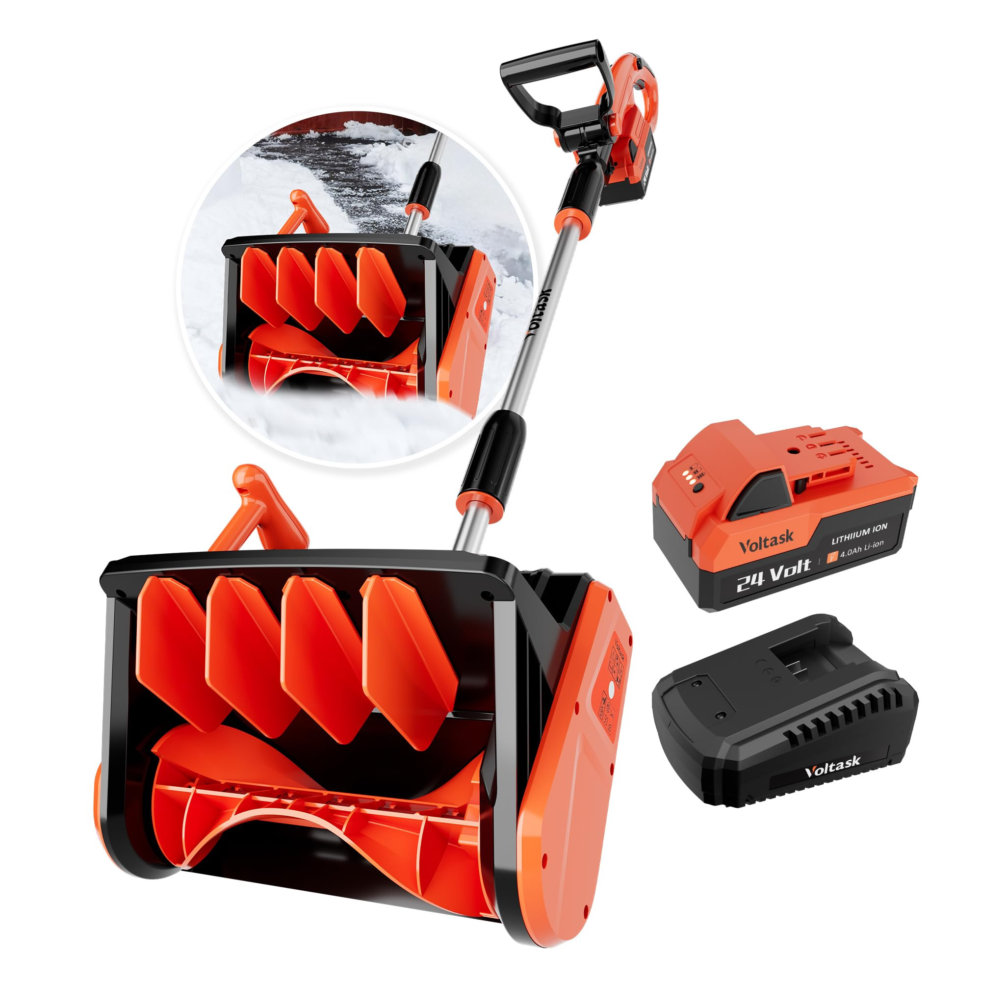 VOLTASK 24V Cordless Snow Shovel, 12.8-Inch Cordless Snow Blower, 4-Ah Battery Snow Blower with D... | Amazon (US)