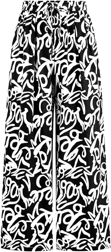 PRETTYGARDEN Womens Pants Elastic Waist Floral Lightweight Palazzo Pants for Women Casual Lounge ... | Amazon (US)