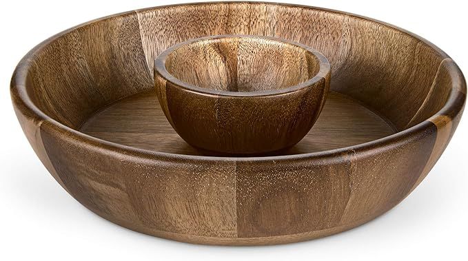 Miusco 10 Inch Chip and Dip Serving Set, Premium Acacia Wood Plate with Sauce Bowl, Appetizer & S... | Amazon (US)