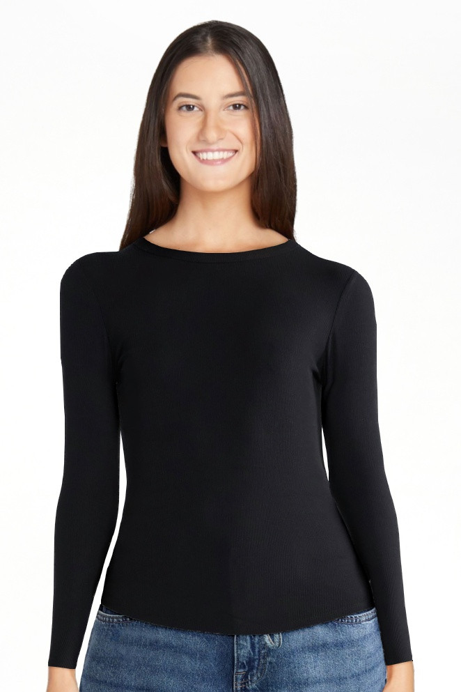 No Boundaries Ribbed Crewneck Tee with Long Sleeves, 1 or 2-Pack, Women's & Women's Plus | Walmart (US)