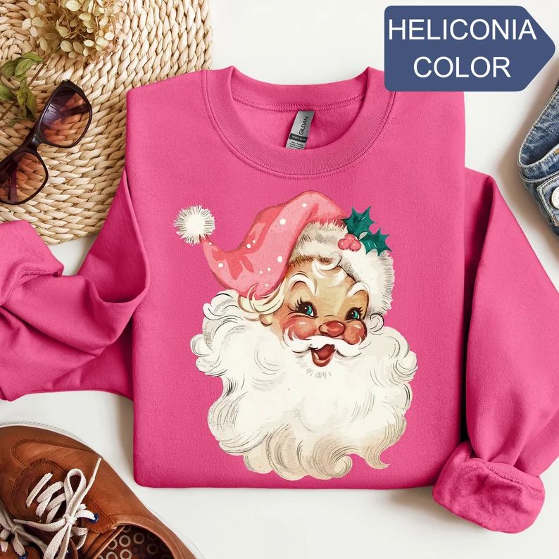 Pink Santa Retro Christmas T-shirts Sweatshirts for Women Pink - Etsy | Etsy (US)