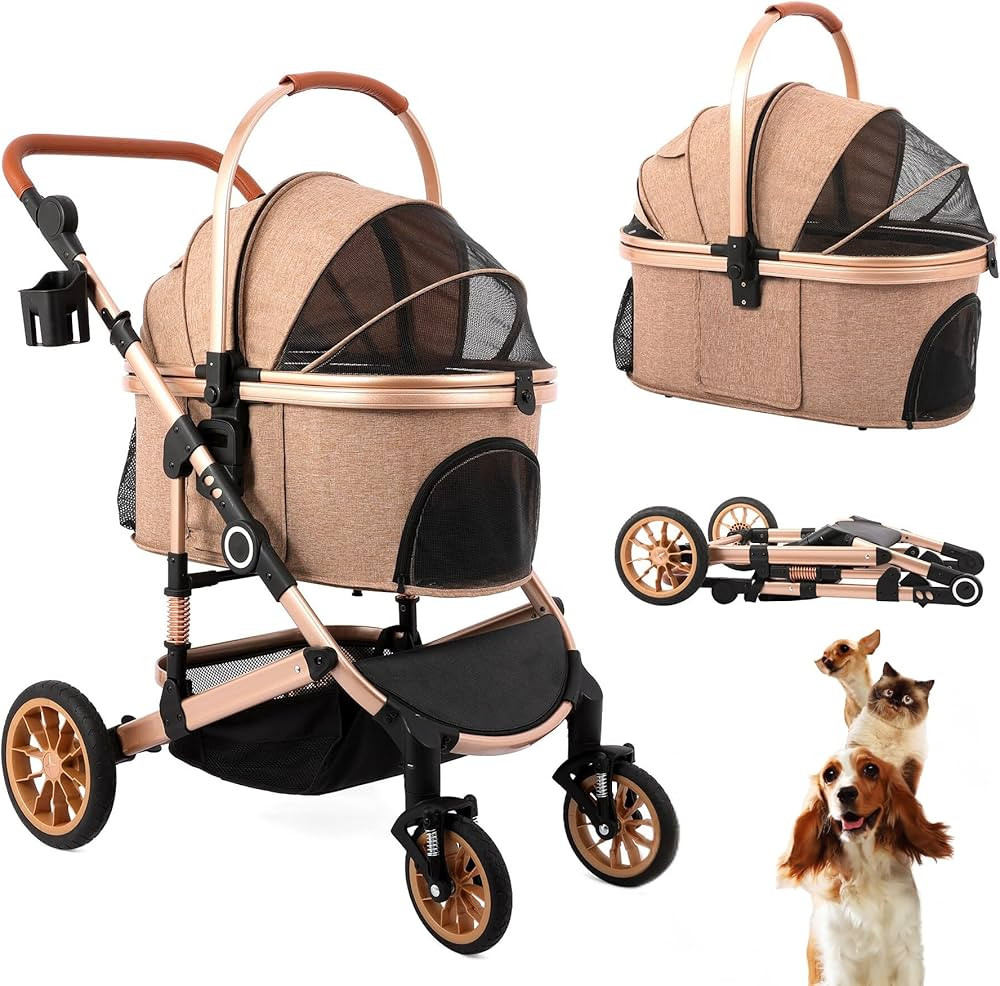 Pet Stroller for Medium Dogs, Smooth-Ride Dog Stroller with Detachable Carrier, Rubber Wheels, Ca... | Amazon (US)