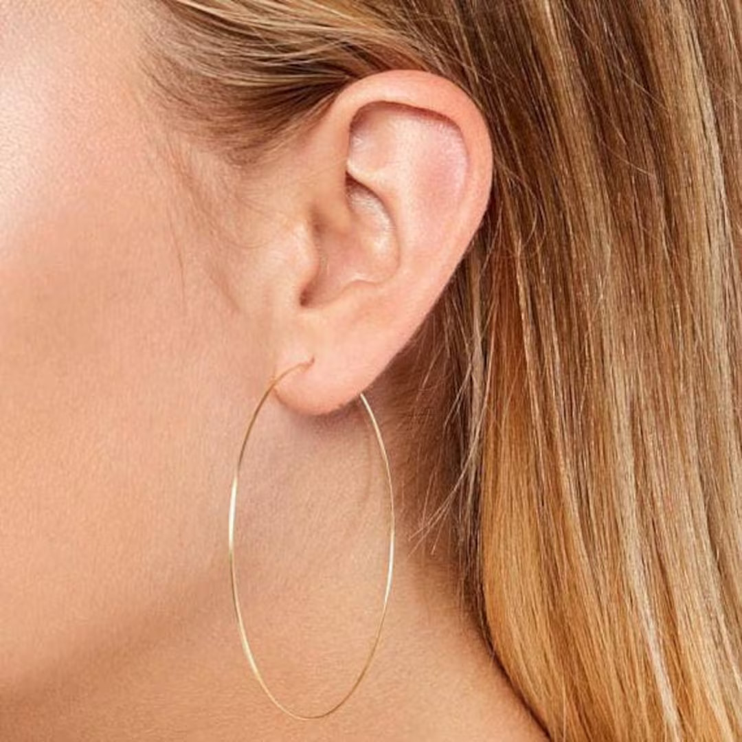 Thin gold hoop earrings, 2", 2.5, 3", 14k gold filled  hoop earrings, small, medium, large | Etsy (US)