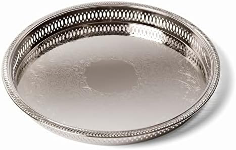 Elegance Round Metal Serving/Bar Tray,12.75 Inch Nickel Plated with Decorative Embossing Serves C... | Amazon (US)