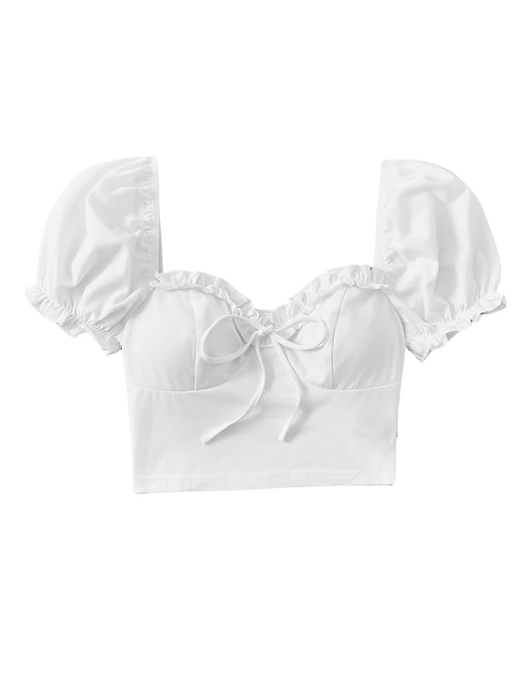 Verdusa Women's Babydoll Tops Puff Sleeve Sweetheart Neckline Top Crop Top | Amazon (US)