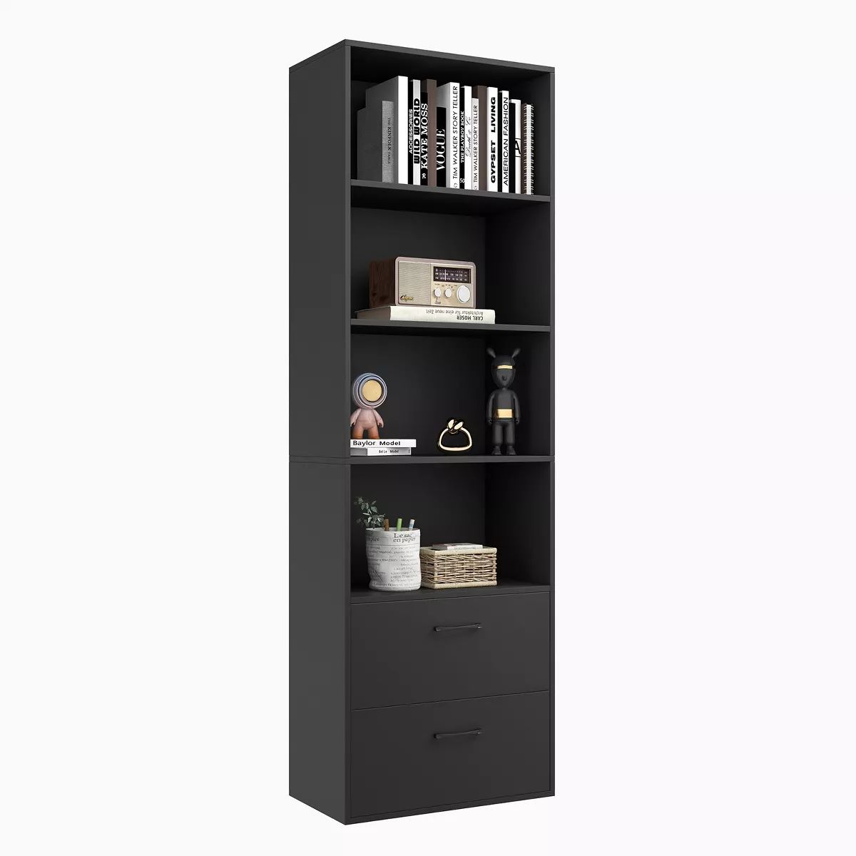 Tangkula 74” Tall Bookcase 4-tier Open Bookshelf with 2 Slide-out Drawers Modern Display Shelf ... | Target
