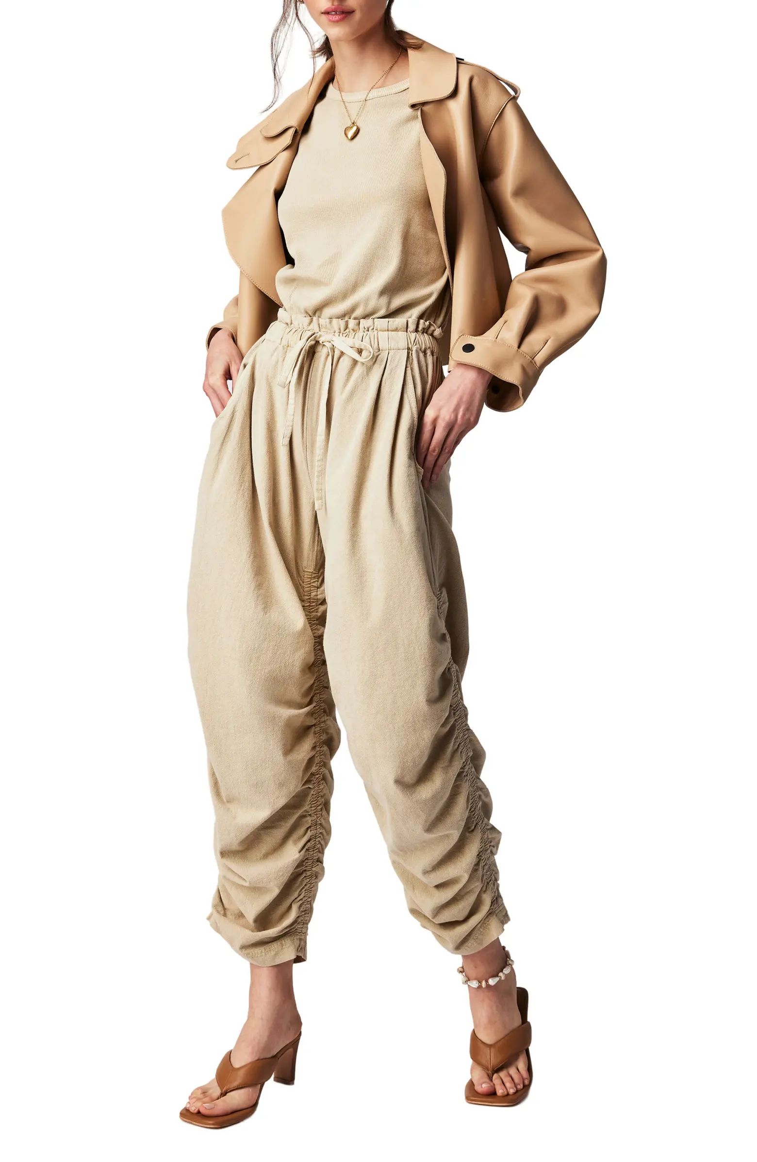 Ruched Mixed Media Cotton Jumpsuit | Nordstrom