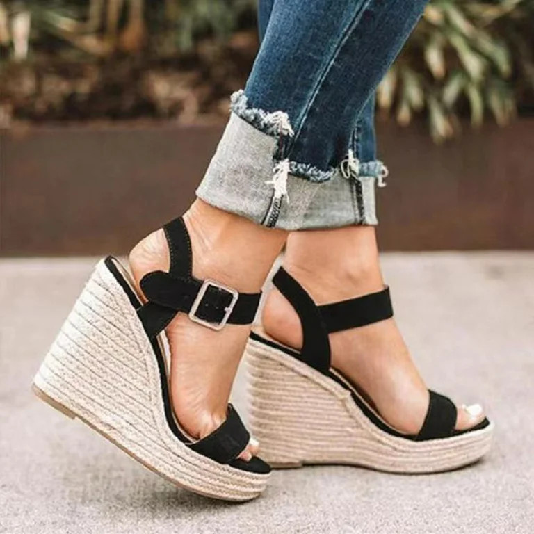 Leesechin Women's Wedges Shoes Ladies Beach Sandals Summer Non-Slip Causal Shoes Black on Clearan... | Walmart (US)