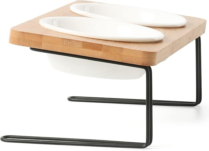 FUKUMARU Elevated Cat Ceramic Bowls, Small Dog 15° Tilted Raised Food Feeding Dishes, Solid Bamb... | Amazon (US)