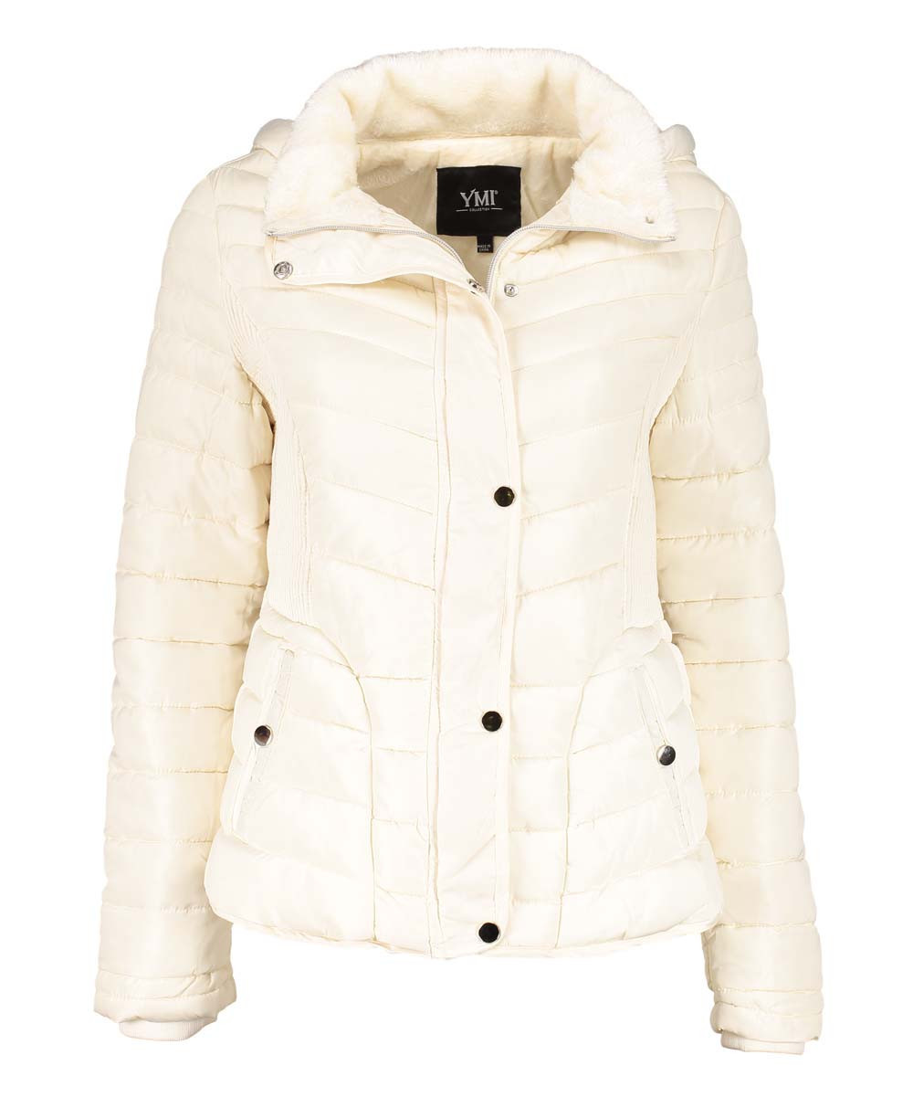 YMI Women's Puffer Coats PEARL - Pearl White Hooded Puffer Coat - Women | Zulily