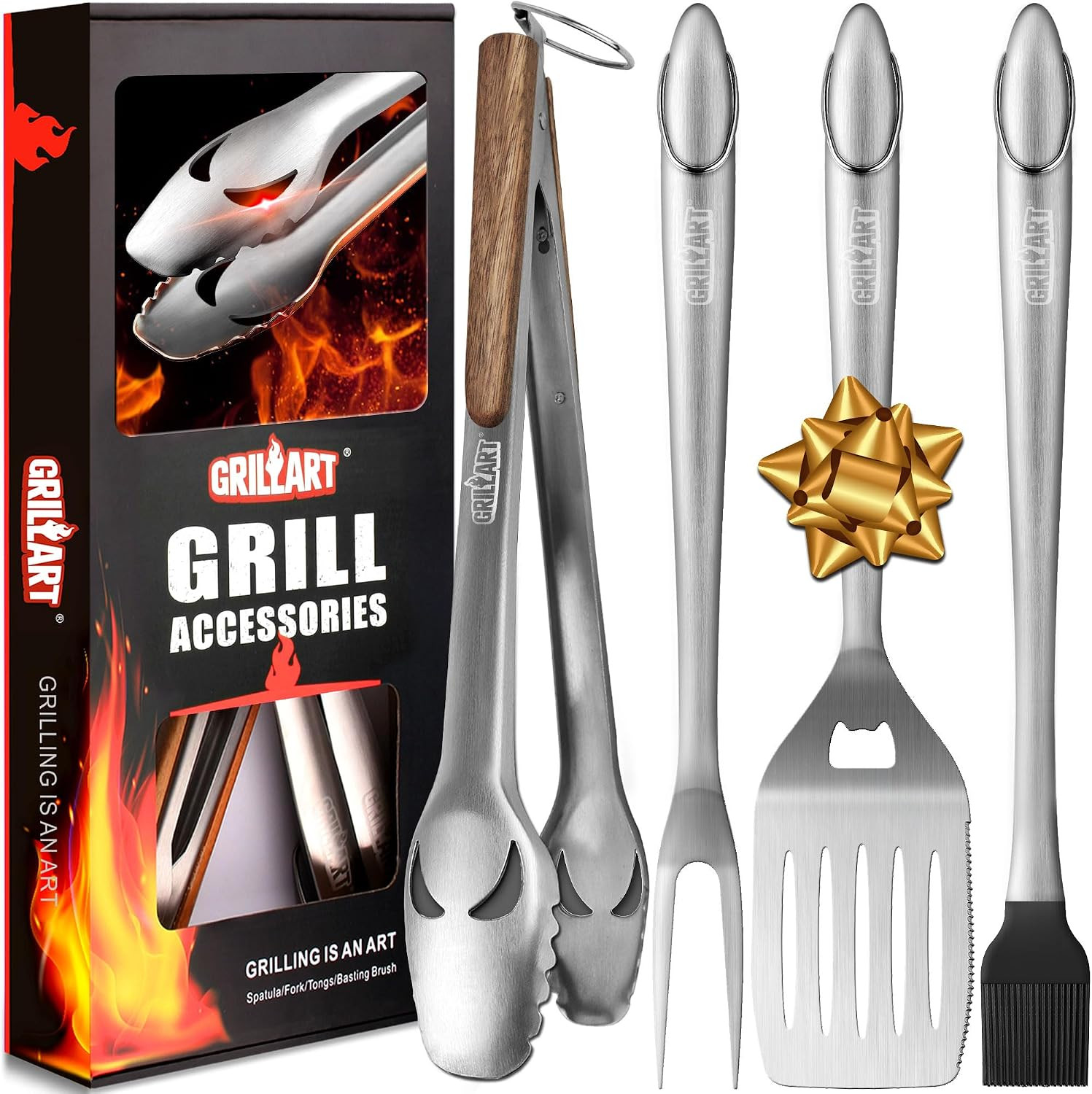 GRILLART BBQ Tools Grill Tools Set -18Inch Grilling Tools BBQ Set - Grill Accessories w/BBQ Tongs, Spatula, Fork, Brush- Stainless Grill Kit Grilling Set - Gift Ideas BBQ Accessories Gifts for Men Dad | Amazon (US)