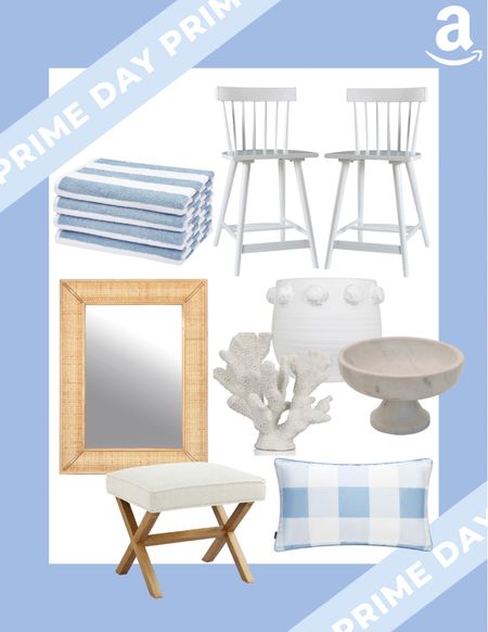 Amazon prime day home decor deal finds!! Like these counter stools that are DUPES for Serena & Lily Tucker counter stools, this gingham pillow group fav and these cabana striped towels! More linked! 🤍

#LTKsalealert #LTKSeasonal #LTKhome