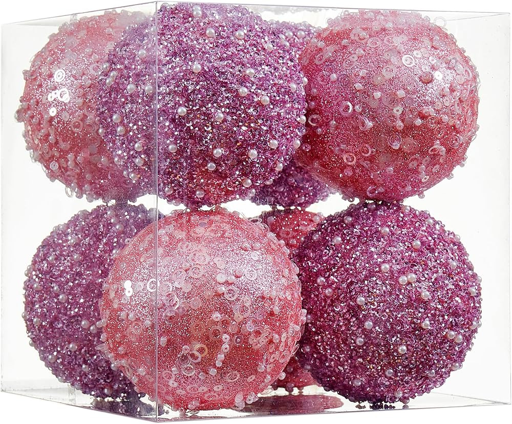 8CT Christmas Ball Ornaments, Pink Christmas Ball Decorations Shatterproof Plastic Hanging Pearl ... | Amazon (US)
