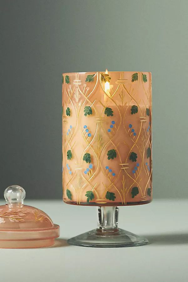 Aurora Floral Rose & Oud Etched Glass Candle | Anthropologie (US)