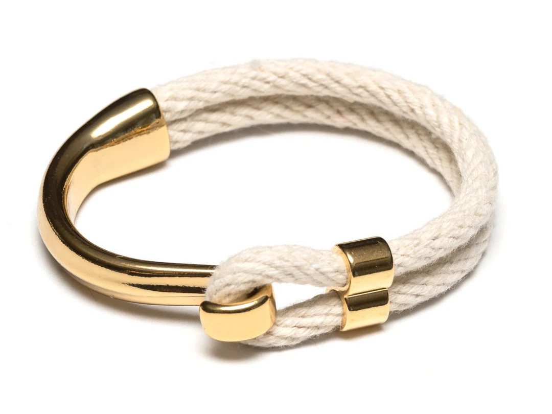 Nautical Rope Bracelet / Ivory Rope Bracelet / Gold Half Hook Clasp Bracelet / Nautical Jewelry /... | Etsy (Global)