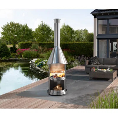 Aukland 90.6" H x 24.8" W Stainless Steel Outdoor Chiminea | Wayfair North America