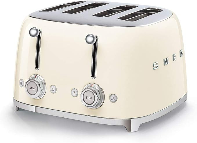 Smeg 50's Style Retro Aesthetic 4 Slice Toaster 6 Presets Extra Wide Slots Cream TSF03CRUS | Amazon (US)