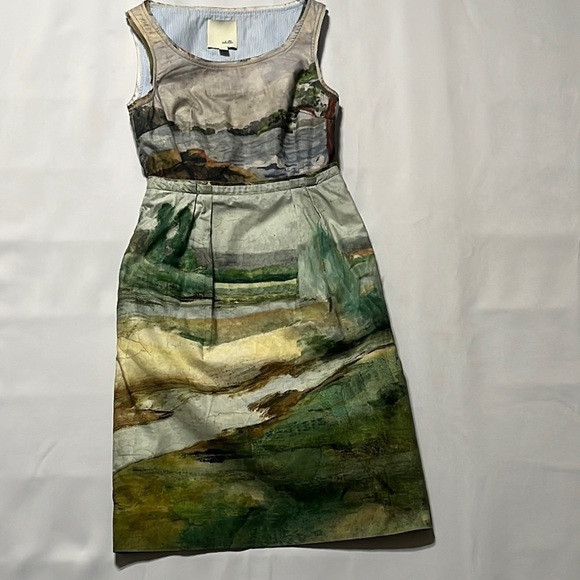 ANTHROPOLOGY ODILLE SLEEVELESS LANDSCAPE PAINTING DRESS SIZE O. | Poshmark