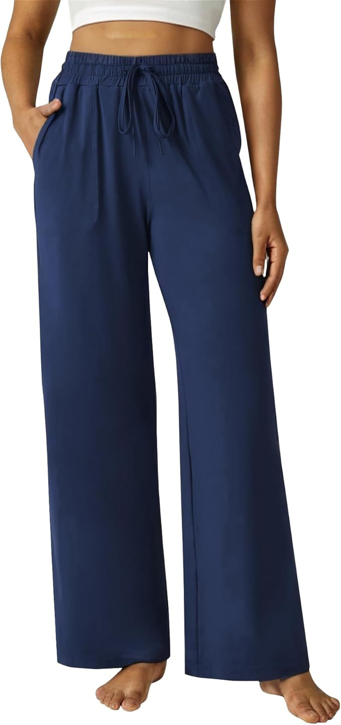 Wide Leg Pants Women High Waisted Slacks Lounge Baggy Flowy Palazzo Pants with Pockets | Amazon (US)