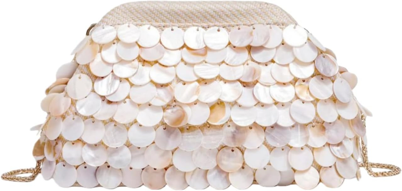 UMREN Shell Beaded Clutch Purses for Women Straw Woven Cloud Dumpling Bag Seashell Beach Evening ... | Amazon (US)