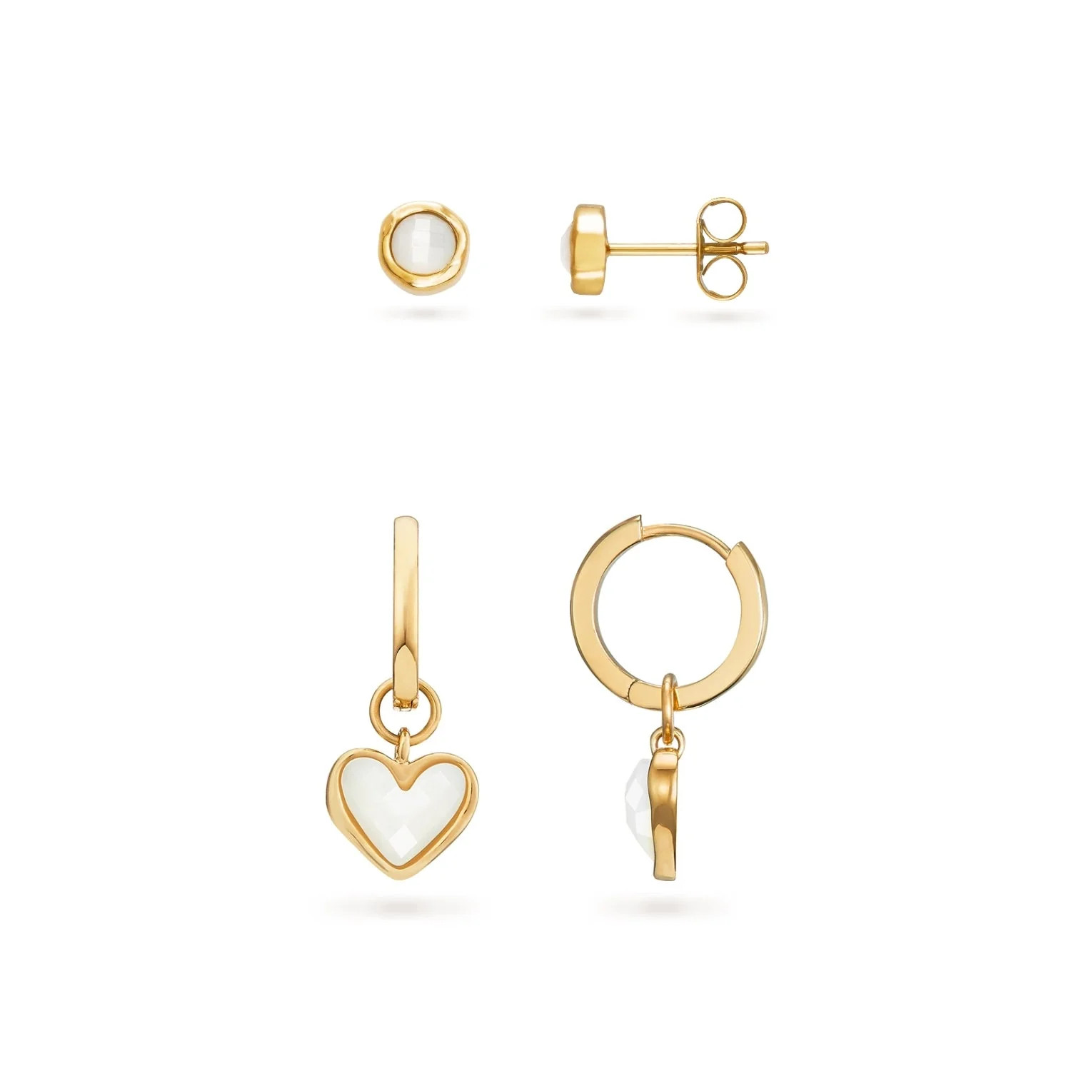 White Quartz Heart & Stud Earrings Bundle (Gold) | Abbott Lyon