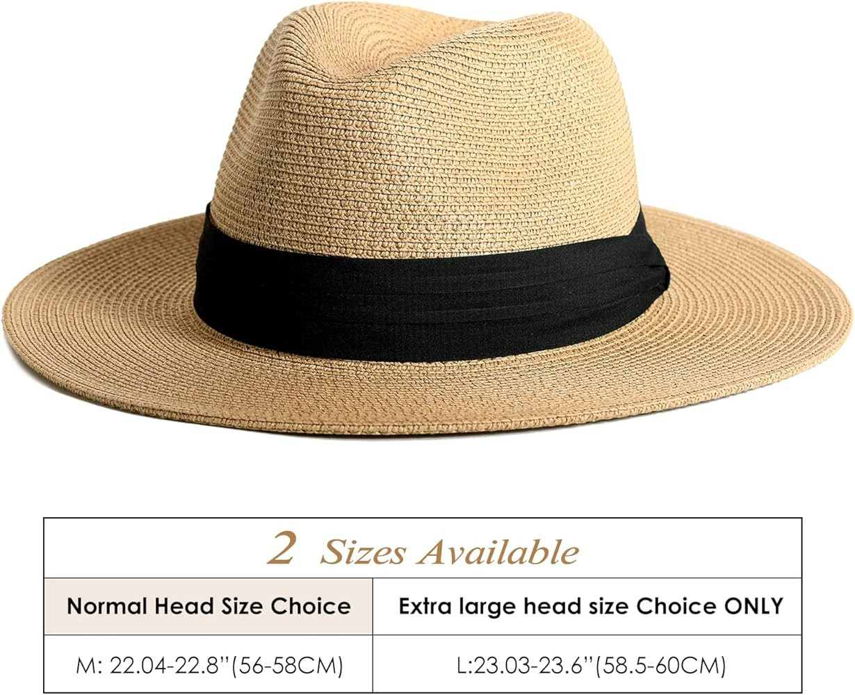 Womens Mens Wide Brim Straw Panama Hat Fedora Summer Beach Sun Hat UPF Straw Hat for Women | Amazon (US)