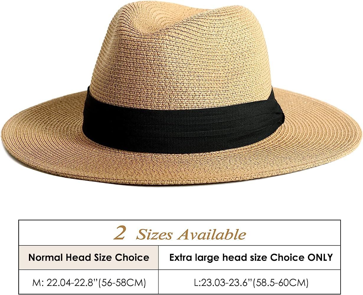 Womens Mens Wide Brim Straw Panama Hat Fedora Summer Beach Sun Hat UPF Straw Hat for Women | Amazon (US)