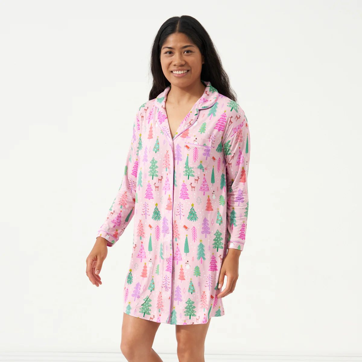 Pink Merry & Bright Women's Long Sleeve Sleep Shirt | Little Sleepies