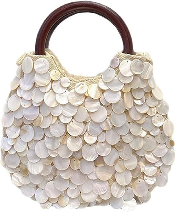 Shell Beaded Clutch Purse for Women Luxury Handmade Top Handle Bag Beach Evening Handbag for Summ... | Amazon (US)