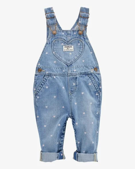 Baby Heart-Print Knit Denim Overalls - Blue | Carter's Inc