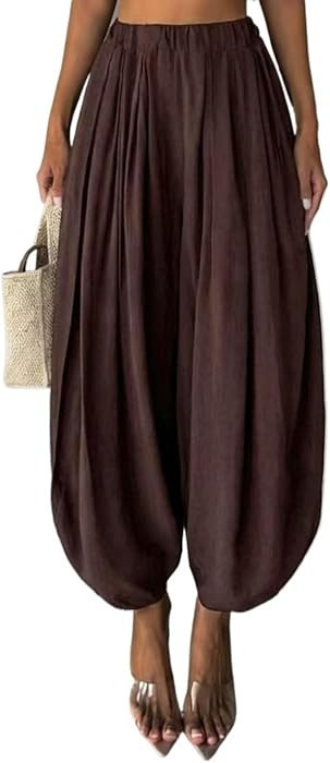 Women Summer Harem Air Pants Loose Comfortable Elastic Cuff Lantern Trousers | Amazon (US)