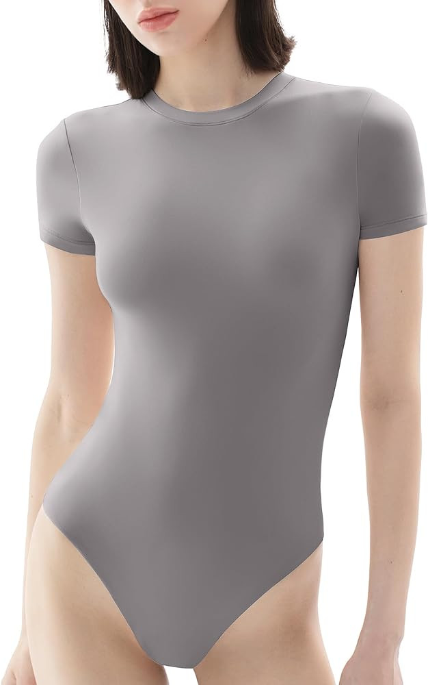 PUMIEY Women's Crew Neck Short Sleeve Bodysuit Fashion T-shirt Tops Smoke Cloud Pro Collection | Amazon (US)
